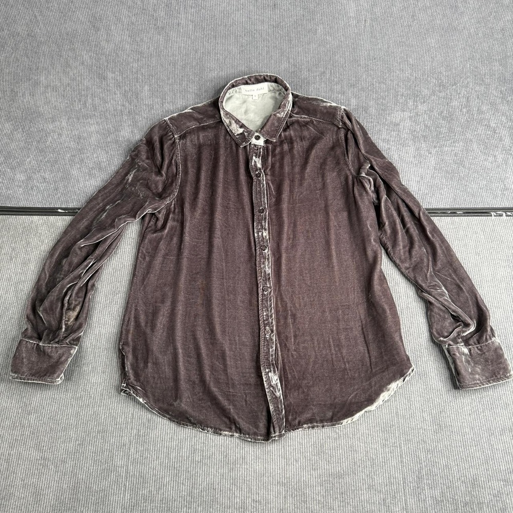 Bella Dahl Velvet Button Down Shirt Womens Small Gray Purple Long Sleeve